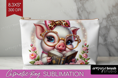 Pig Reading Cosmetic Bag Book Lover Makeup Bag PNG Product Image 1
