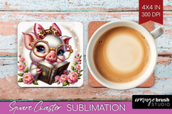 Pig Reading Square Coaster Book Lover Coaster PNG Product Image 1