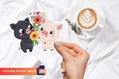 Black pig with flowers bouquet Sticker, Piglet Sticker Product Image 1