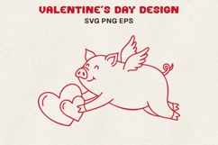 Flying Pig with Hearts Valentine’s Day Cute Line Art SVG Product Image 1
