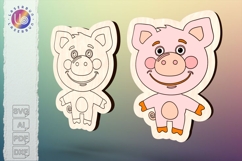 Cute pig laser cut template, farm animal vector for crafts Product Image 1