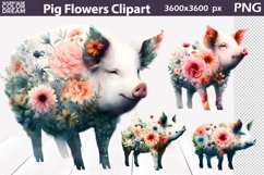 Pig Flowers Clipart | Pig Double Exposure Sublimation Product Image 1