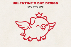 Flying Pig with Crown Cute Valentine Pig SVG Product Image 1