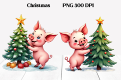 Christmas pig sublimation | Christmas clipart PNG design Product Image 1