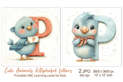 Cute Pigeon baby Animal Alphabet Letters, ABC Printable card Product Image 1
