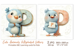 Cute Pigeon baby Animal Alphabet Letters, ABC Printable card Product Image 1