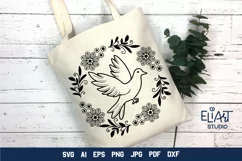 Dove SVG Cut File Design with Flower Frame for Cricut and Silhouette Cutting Machines