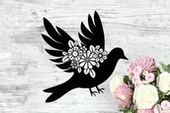 Dove SVG Silhouette Cut File Design with Flowers for Cricut and Silhouette Cutting Machines