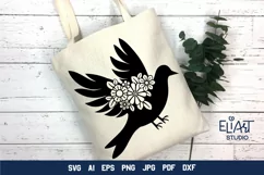 Dove SVG Silhouette Cut File Design with Flowers for Cricut and Silhouette Cutting Machines