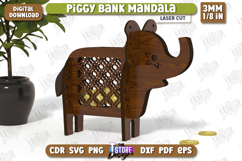 Personalized Piggy Bank Laser Cut| Elephant Design | Mandala Product Image 1