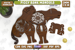 Personalized Piggy Bank Laser Cut | Tiger Design | Mandala Product Image 2