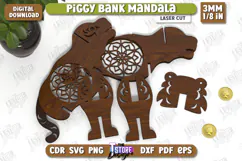 Personalized Piggy Bank Laser Cut | Tiger Design | Mandala Product Image 2
