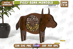 Personalized Piggy Bank Laser Cut| Cow Design | Mandala |CNC Product Image 1