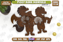 Personalized Piggy Bank Laser Cut | Dragon Design | Mandala Product Image 2