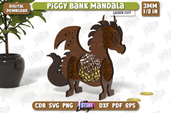 Personalized Piggy Bank Laser Cut | Dragon Design | Mandala Product Image 1