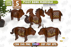 Mandala Animal Piggy Banks Laser Cut Bundle, Money Bank SVG Product Image 1