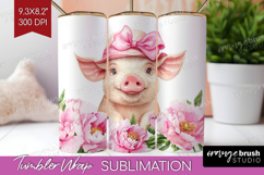 Piglet Flowers Tumbler Wrap Cute Farm Tumbler PNG Product Image 1