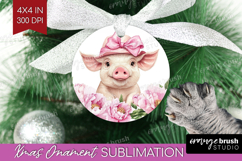 Piglet Flowers Ornament PNG Cute Farm PNG Sublimation Product Image 1