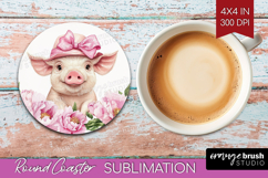 Piglet Flowers Round Coaster Cute Farm Coaster PNG Product Image 1