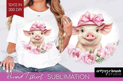 Piglet Flowers Round Tshirt Background Cute Farm PNG Product Image 1