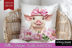 Piglet Flowers Pillow Sublimation Cute Farm Pillow Cover PNG Product Image 1