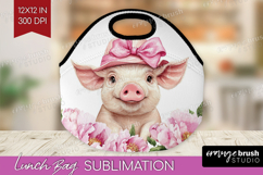 Piglet Flowers Lunch Bag Cute Farm Lunch Bug PNG Sublimation Product Image 1