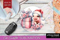 Piglet Pastel Christmas Car Coaster Coquette Xmas Coaster Product Image 1