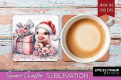 Piglet Pastel Christmas Square Coaster Coquette Xmas Coaster Product Image 1