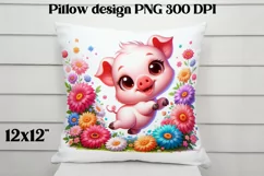 Cute pig flower pillow | Farm sublimation | Farm animal PNG Product Image 2