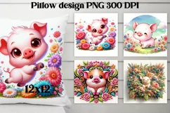 Cute pig flower pillow | Farm sublimation | Farm animal PNG Product Image 1