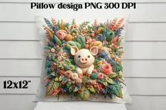Cute pig flower pillow | Farm sublimation | Farm animal PNG Product Image 3