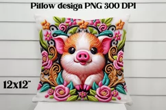 Cute pig flower pillow | Farm sublimation | Farm animal PNG Product Image 4