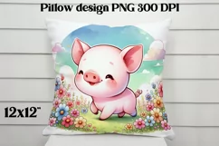 Cute pig flower pillow | Farm sublimation | Farm animal PNG Product Image 5