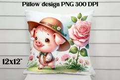Cute pig flower pillow | Farm sublimation | Farm animal PNG Product Image 2