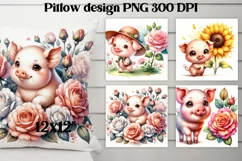 Cute pig flower pillow | Farm sublimation | Farm animal PNG Product Image 1