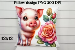 Cute pig flower pillow | Farm sublimation | Farm animal PNG Product Image 3