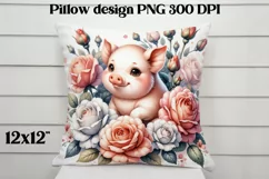 Cute pig flower pillow | Farm sublimation | Farm animal PNG Product Image 4