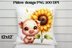 Cute pig flower pillow | Farm sublimation | Farm animal PNG Product Image 5