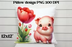 Cute pig flower pillow | Farm sublimation | Farm animal PNG Product Image 2