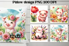 Cute pig flower pillow | Farm sublimation | Farm animal PNG Product Image 1