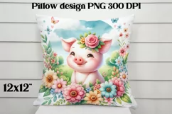 Cute pig flower pillow | Farm sublimation | Farm animal PNG Product Image 3