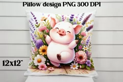 Cute pig flower pillow | Farm sublimation | Farm animal PNG Product Image 4