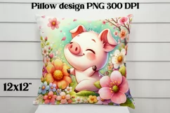 Cute pig flower pillow | Farm sublimation | Farm animal PNG Product Image 5