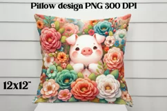 Cute pig flower pillow | Farm sublimation | Farm animal PNG Product Image 2