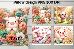 Cute pig flower pillow | Farm sublimation | Farm animal PNG Product Image 1