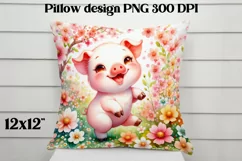 Cute pig flower pillow | Farm sublimation | Farm animal PNG Product Image 3