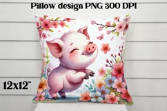 Cute pig flower pillow | Farm sublimation | Farm animal PNG Product Image 4