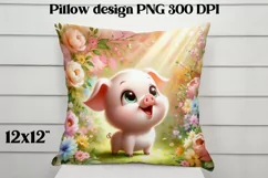 Cute pig flower pillow | Farm sublimation | Farm animal PNG Product Image 5
