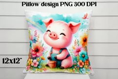 Cute pig flower pillow | Farm sublimation | Farm animal PNG Product Image 2
