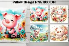 Cute pig flower pillow | Farm sublimation | Farm animal PNG Product Image 1